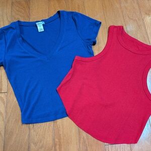 Bozzolo Royal Blue Ribbed Tank and Wild Fable Red Ribbed Tank Size Small
